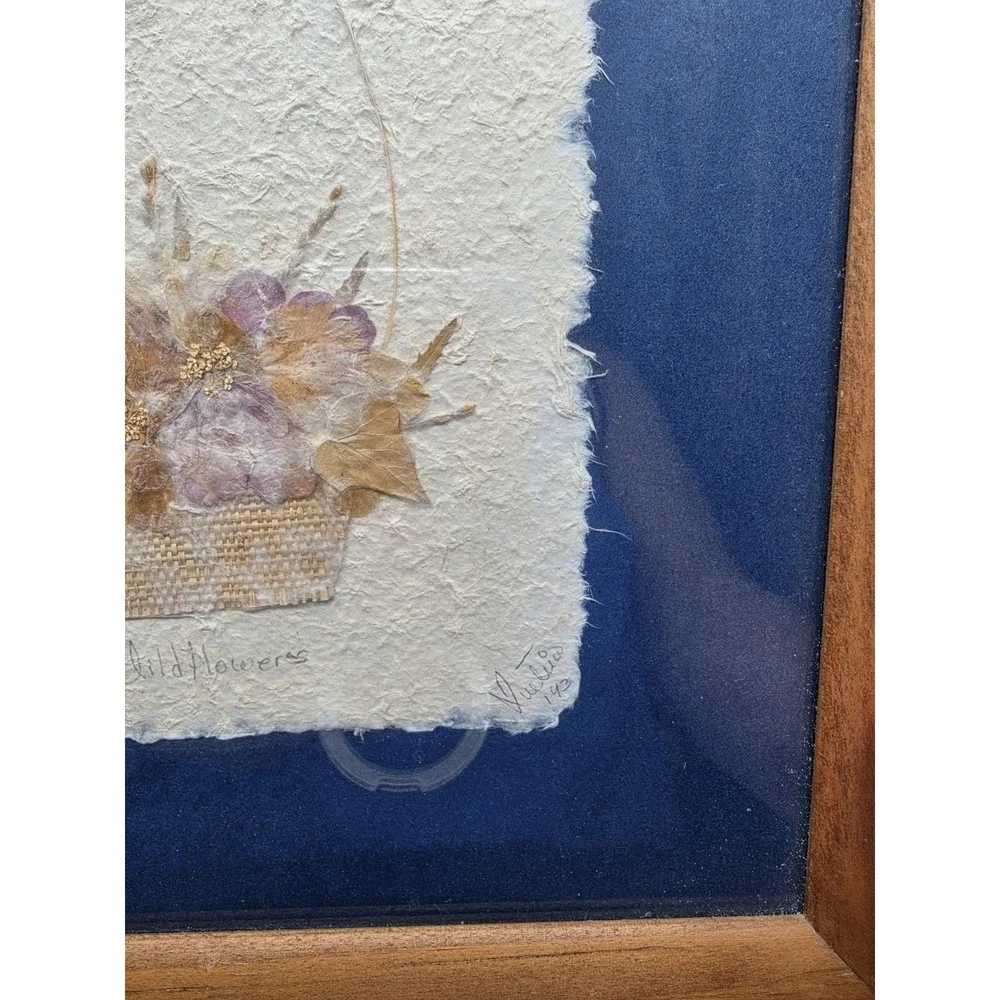 Framed Pressed Dried Flowers in Basket Art!  Wildflower 10.5 x 11 SIGNED